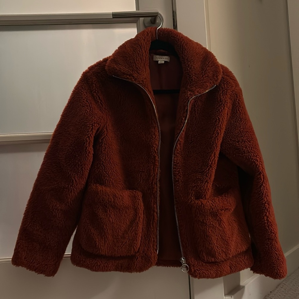 Topshop red/rust teddy coat